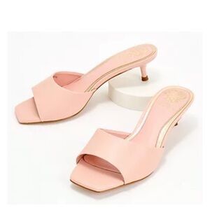Vince Camuto Leather Kitten Mules - Faiza - 6M - Pale Peony